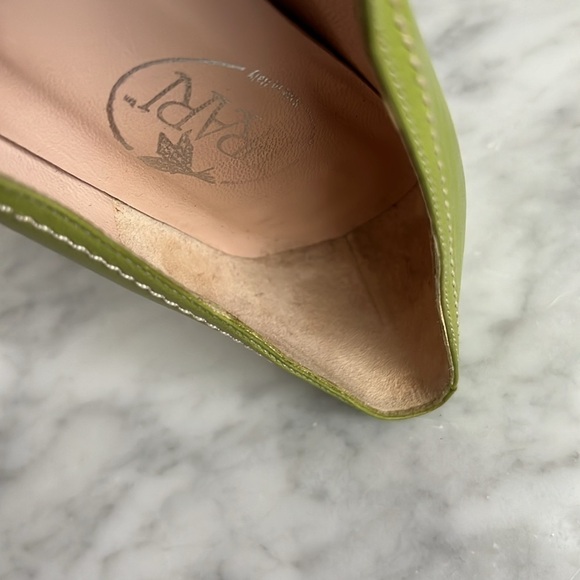 Prart pointy toe leather kitten heel loafers light green sz 7. Made in Italy. - Picture 8 of 8